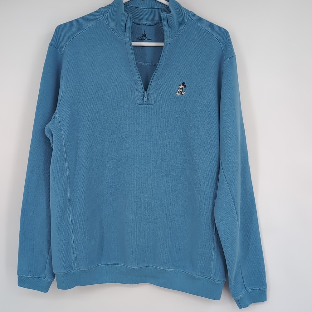 Disney Parks Mickey Mouse Quarter Zip Pullover Sweater Blue Mens Medium Cotton